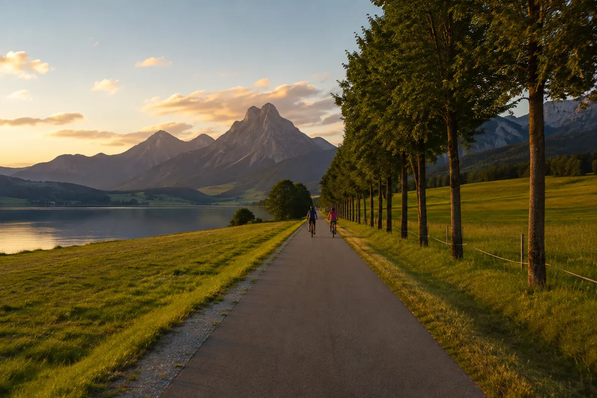 Voie verte du lac d&rsquo;Annecy traversant les prairies près de Doussard